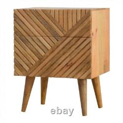 Unité TV sculptée en bois finition chêne de la gamme AF Lille - Table de chevet et bureau