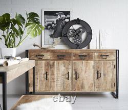 Urban Industrial Extra Large Sideboard Retro Rustic Solid Wood Metal Chêne Moyen