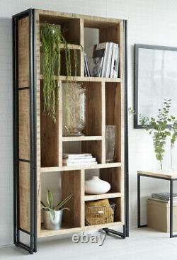 Urban Industrial Multi Shelf Bookcase Retro Rustic Solid Wood Metal Chêne Moyen